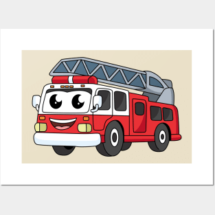 Cute happy fire engine cartoon Posters and Art